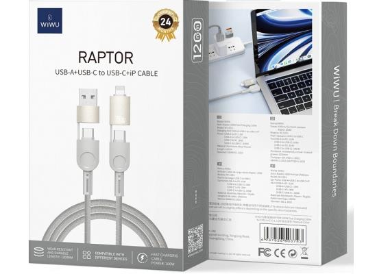 WIWU Raptor Wi-C051 4in1 USB C + A + Lightning 100W Fast Charging Cable- White